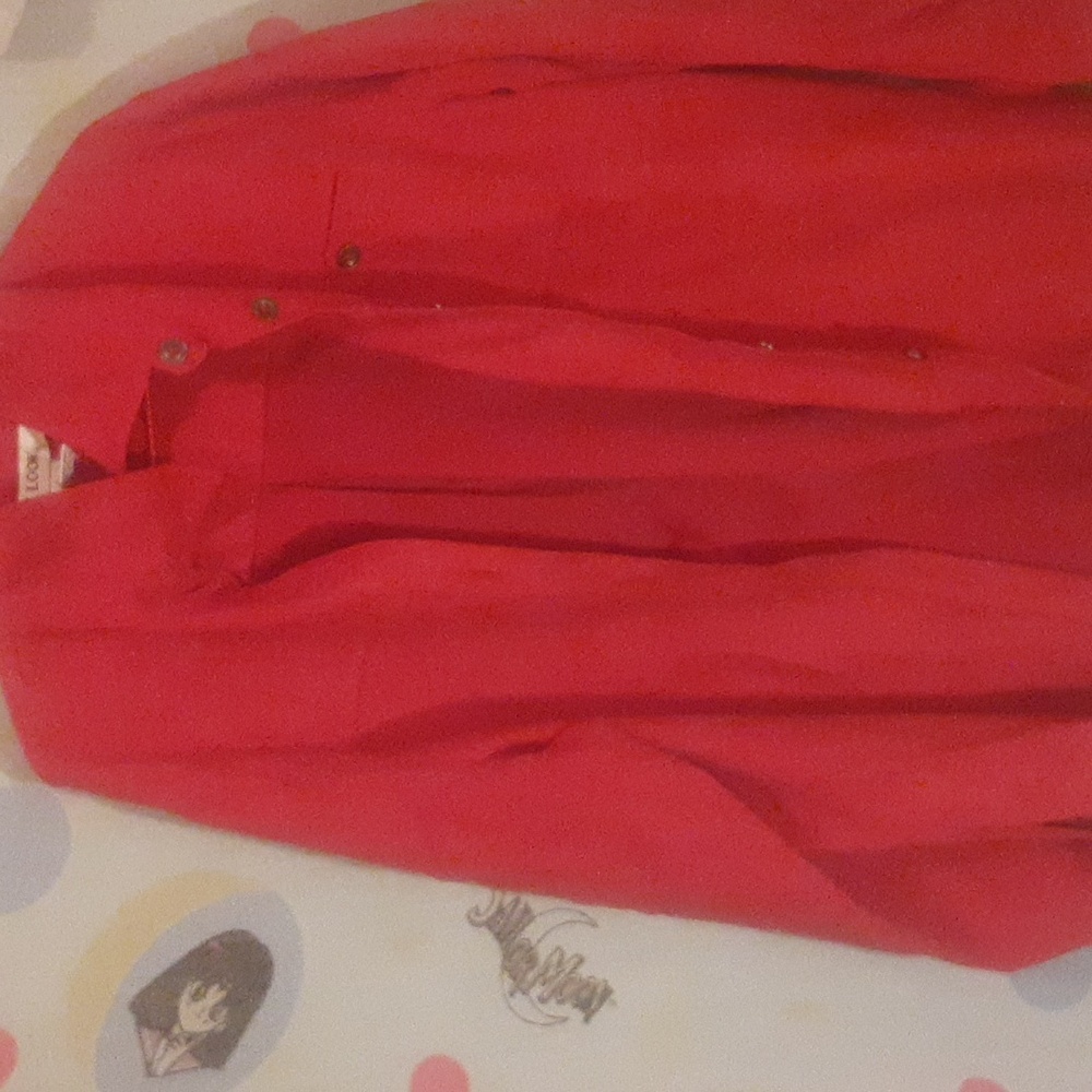 H Look Button Down Red XL polyester Shirt, Button Near Cuffs,made In China